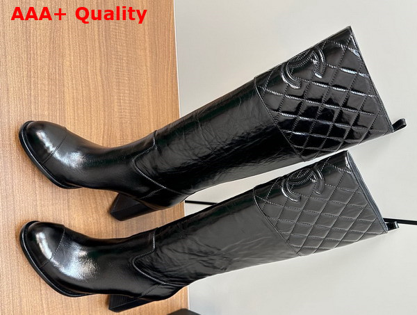 Chanel High Boots in Black Crinkled Calfskin G45200 Replica