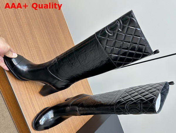 Chanel High Boots in Black Crinkled Calfskin G45200 Replica