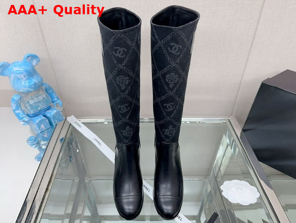 Chanel High Boots in Black Denim and Calfskin Replica