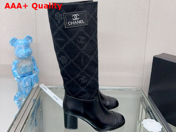 Chanel High Boots in Black Denim and Calfskin Replica