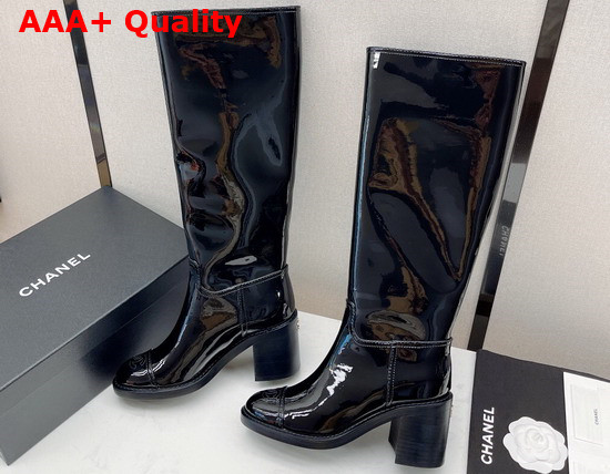 Chanel High Boots in Black Patent Calfskin Ref G38174 Replica