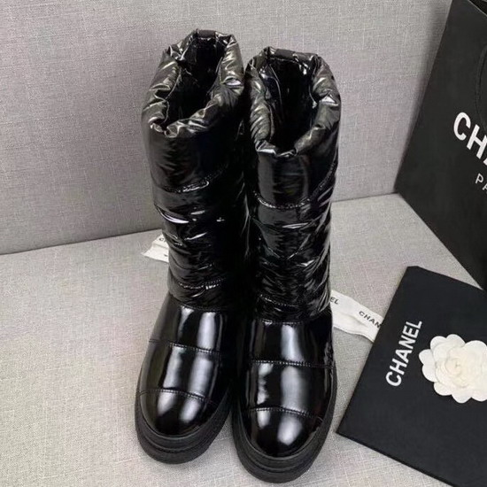 Chanel High Boots in Black Quilted Metallic Fabric