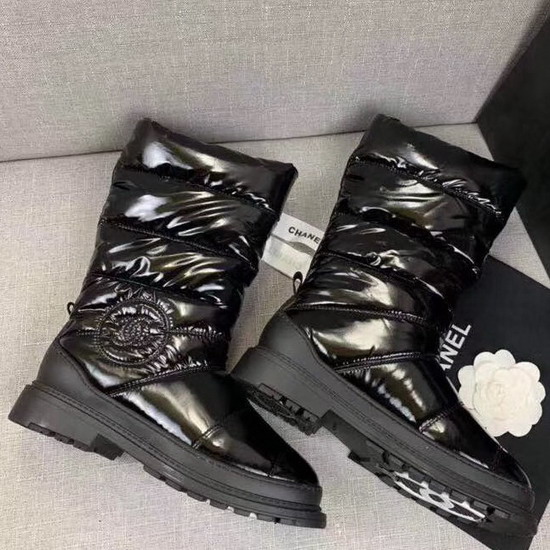 Chanel High Boots in Black Quilted Metallic Fabric