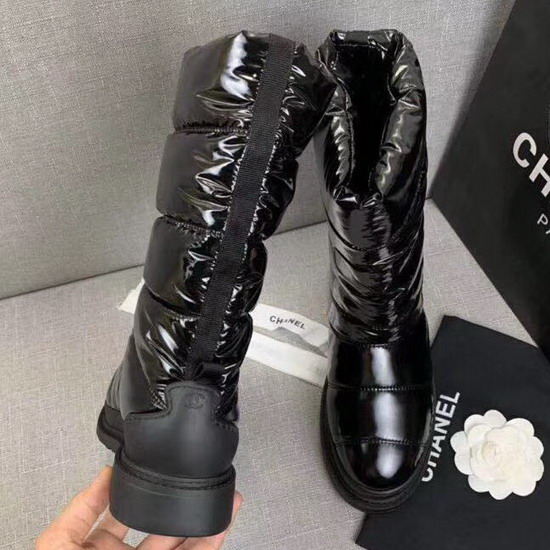 Chanel High Boots in Black Quilted Metallic Fabric