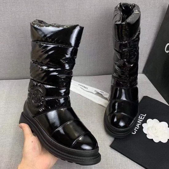 Chanel High Boots in Black Quilted Metallic Fabric