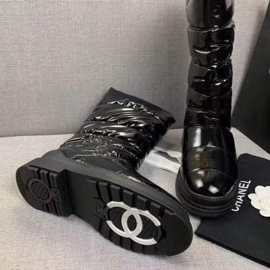 Chanel High Boots in Black Quilted Metallic Fabric