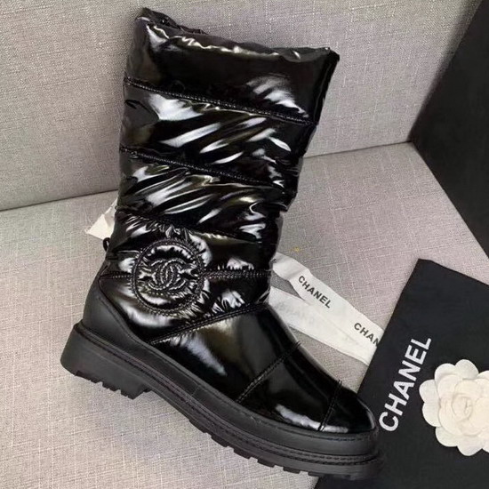 Chanel High Boots in Black Quilted Metallic Fabric