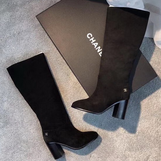 Chanel High Boots in Black Suede Calfskin