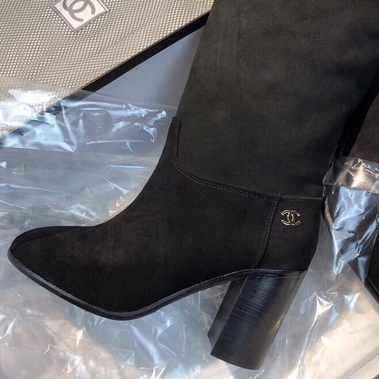 Chanel High Boots in Black Suede Calfskin