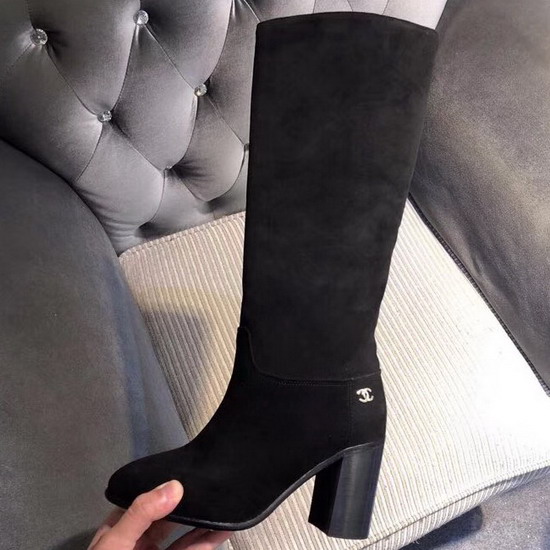 Chanel High Boots in Black Suede Calfskin