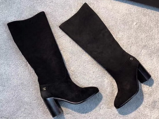 Chanel High Boots in Black Suede Calfskin