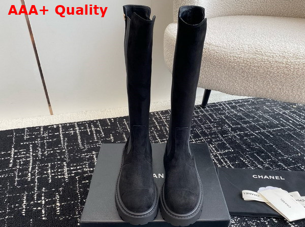 Chanel High Boots in Black Suede and Stretch Fabric Replica