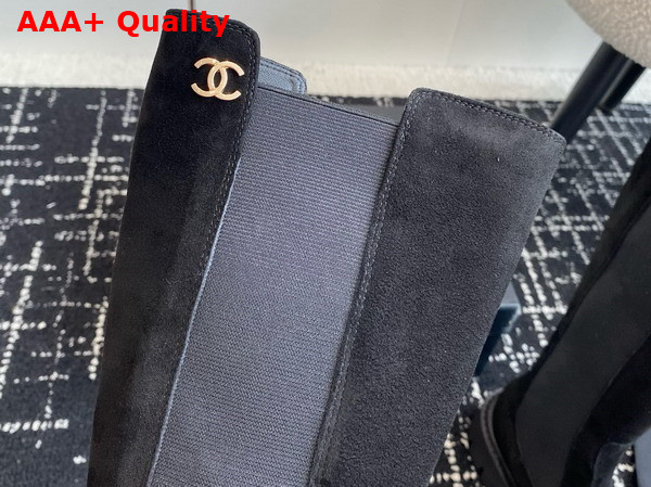 Chanel High Boots in Black Suede and Stretch Fabric Replica