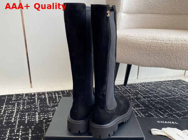 Chanel High Boots in Black Suede and Stretch Fabric Replica