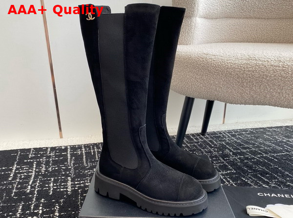 Chanel High Boots in Black Suede and Stretch Fabric Replica