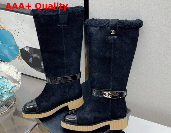 Chanel High Boots in Black Suede with Shearling Lining Replica