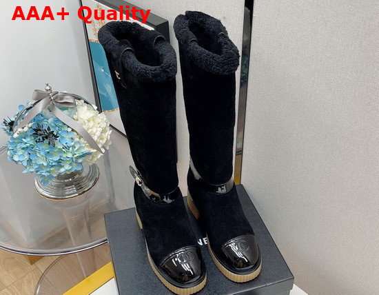 Chanel High Boots in Black Suede with Shearling Lining Replica