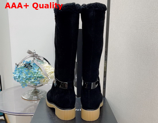 Chanel High Boots in Black Suede with Shearling Lining Replica