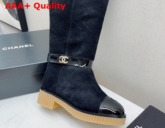 Chanel High Boots in Black Suede with Shearling Lining Replica