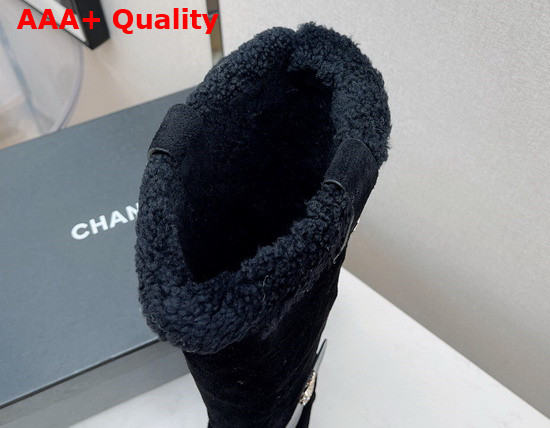 Chanel High Boots in Black Suede with Shearling Lining Replica