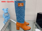 Chanel High Boots in Blue and Brown Denim and Calfskin Replica