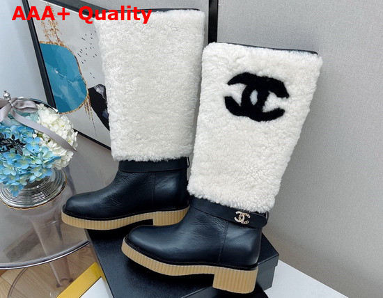 Chanel High Boots in Calfskin and Shearling Black and White Replica