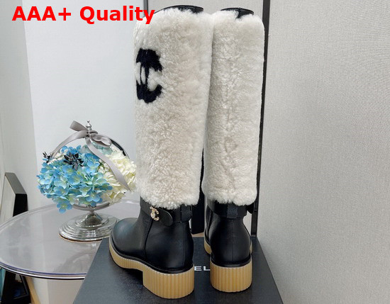 Chanel High Boots in Calfskin and Shearling Black and White Replica