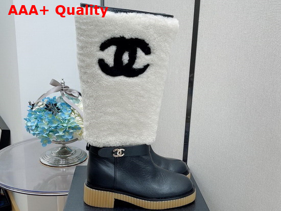 Chanel High Boots in Calfskin and Shearling Black and White Replica