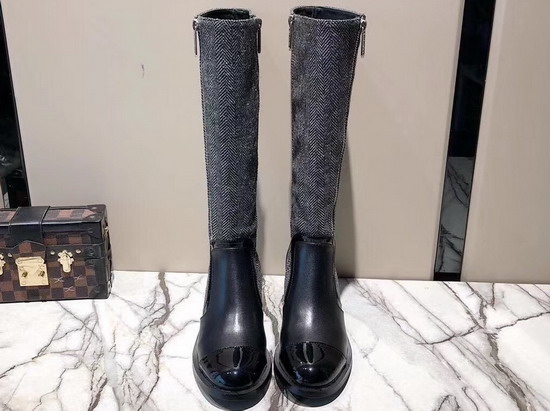 Chanel High Boots in Grey Fabric and Black Calfskin