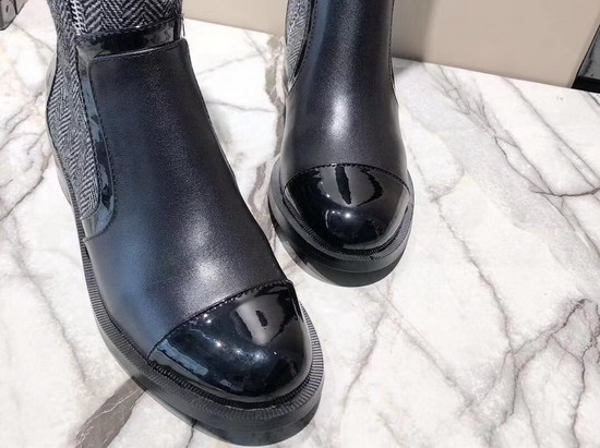 Chanel High Boots in Grey Fabric and Black Calfskin