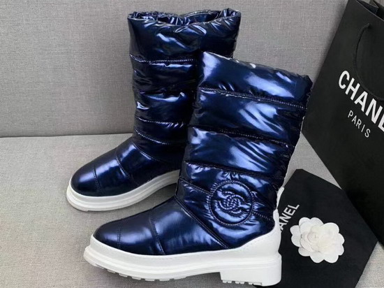 Chanel High Boots in Metallic Blue Quilted Fabric