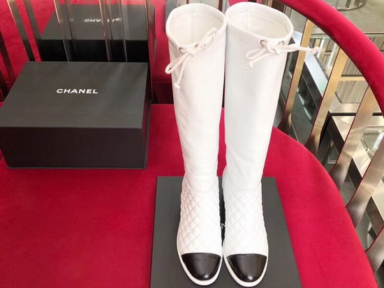 Chanel High Boots in White Calfskin