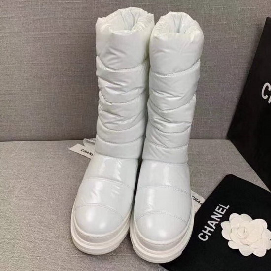 Chanel High Boots in White Quilted Metallic Fabric