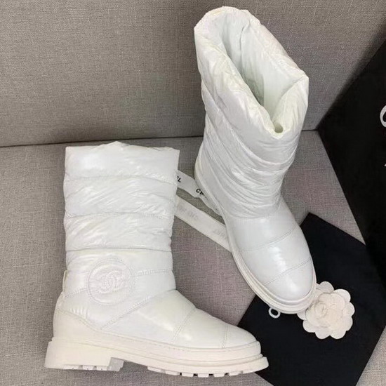 Chanel High Boots in White Quilted Metallic Fabric