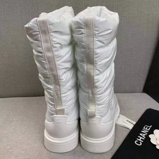 Chanel High Boots in White Quilted Metallic Fabric