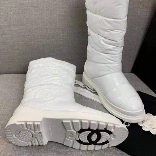 Chanel High Boots in White Quilted Metallic Fabric