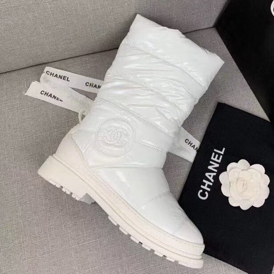 Chanel High Boots in White Quilted Metallic Fabric