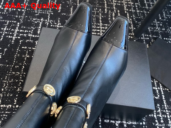 Chanel High Boots with Metal Flowers and Chanel Letter Logo Black Lambskin Replica