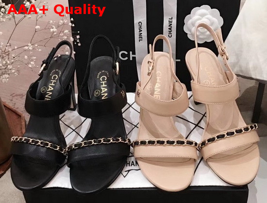 Chanel High Heel Sandal in Beige Lambskin G35382 Replica