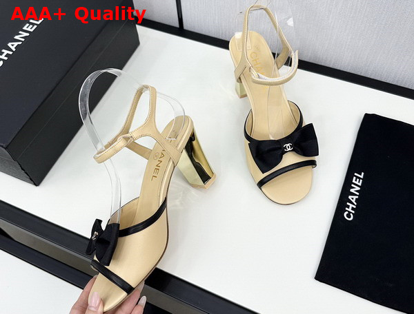 Chanel High Heel Sandals Lambskin and Grosgrain Beige and Black G45690 Replica