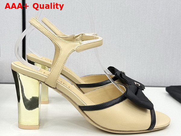 Chanel High Heel Sandals Lambskin and Grosgrain Beige and Black G45690 Replica