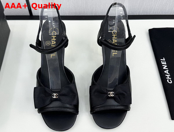 Chanel High Heel Sandals in Black Lambskin and Grosgrain G45690 Replica