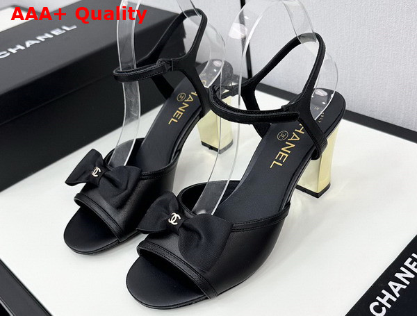 Chanel High Heel Sandals in Black Lambskin and Grosgrain G45690 Replica