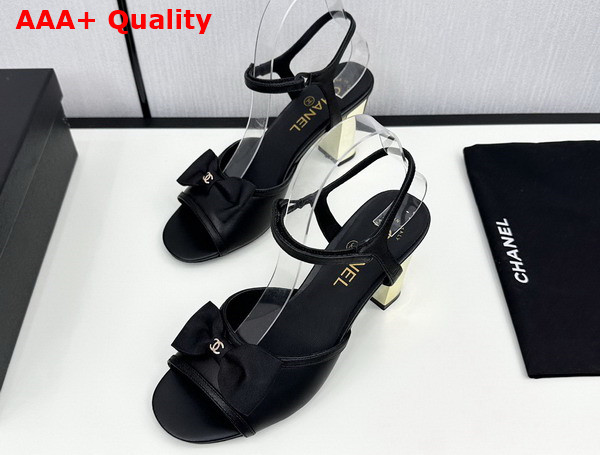 Chanel High Heel Sandals in Black Lambskin and Grosgrain G45690 Replica