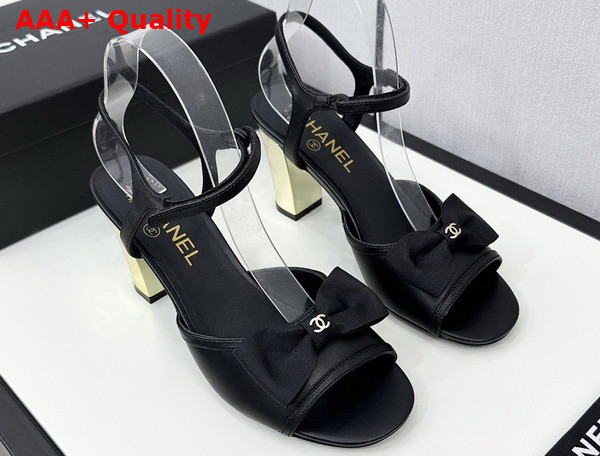 Chanel High Heel Sandals in Black Lambskin and Grosgrain G45690 Replica