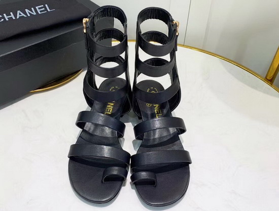 Chanel High Top Sandal in Black Calfskin