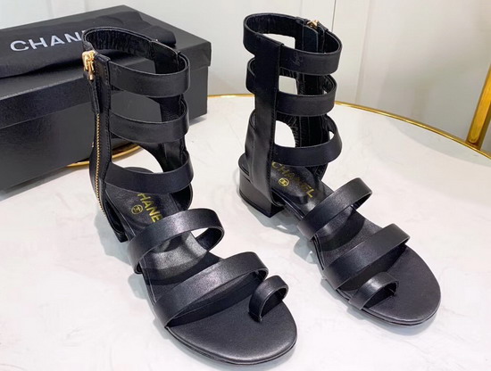 Chanel High Top Sandal in Black Calfskin