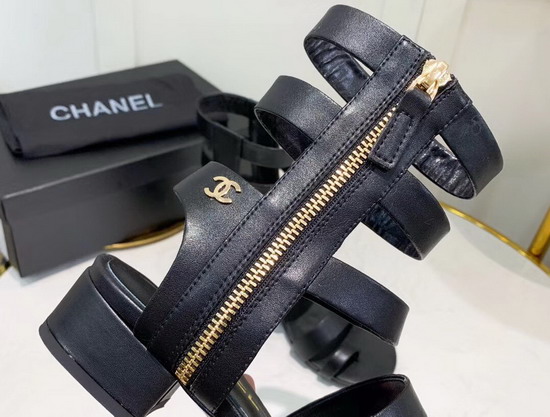 Chanel High Top Sandal in Black Calfskin