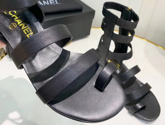 Chanel High Top Sandal in Black Calfskin