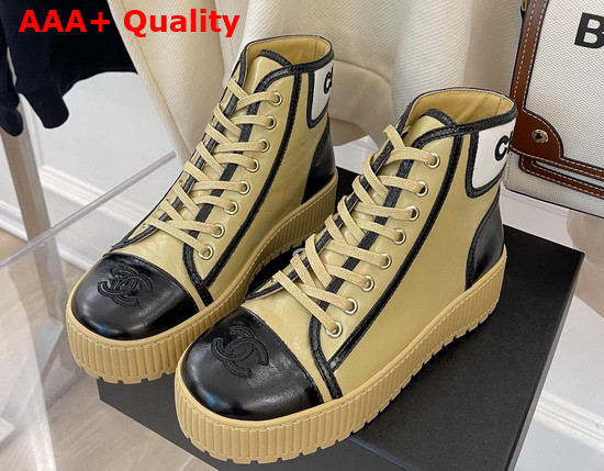 Chanel High Top Sneaker Beige and Black Calfskin Replica